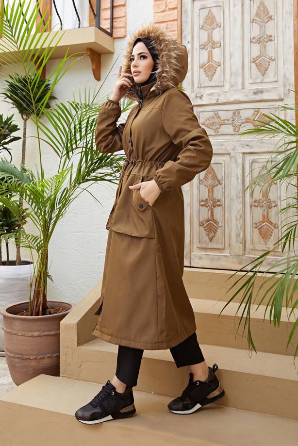 Hijab clothing  TIE DETAIL HOODED COAT 4472  - TRENDTESETTÜR