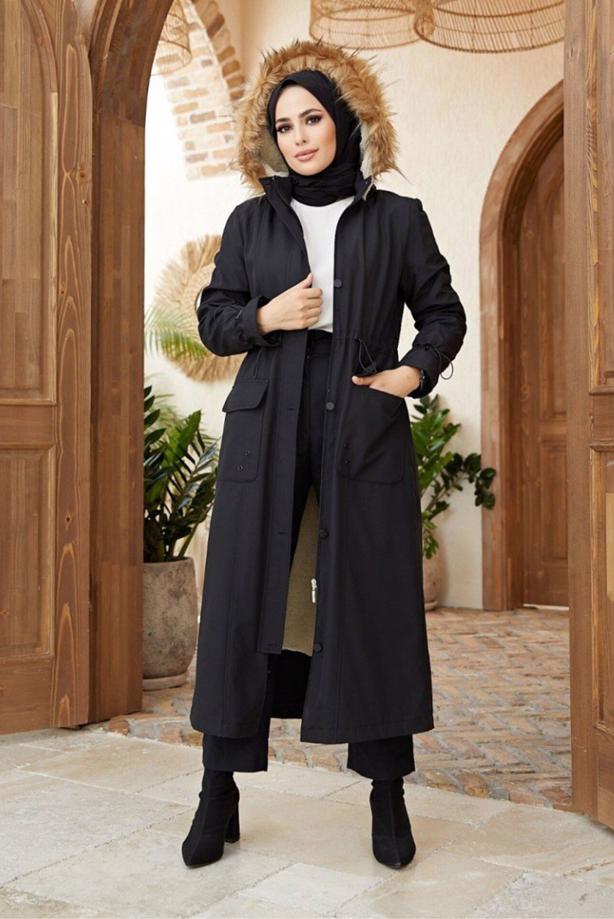 Vêtements hijab  POCKET DETAIL HOODED COAT 5077  - TRENDTESETTÜR