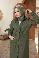 Hijab clothing KHAKI POCKET DETAIL HOODED COAT 5077 