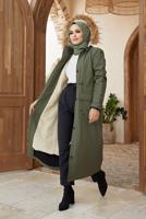 Hijab clothing KHAKI POCKET DETAIL HOODED COAT 5077 