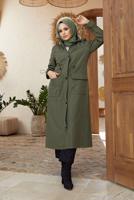 Hijab clothing KHAKI POCKET DETAIL HOODED COAT 5077 
