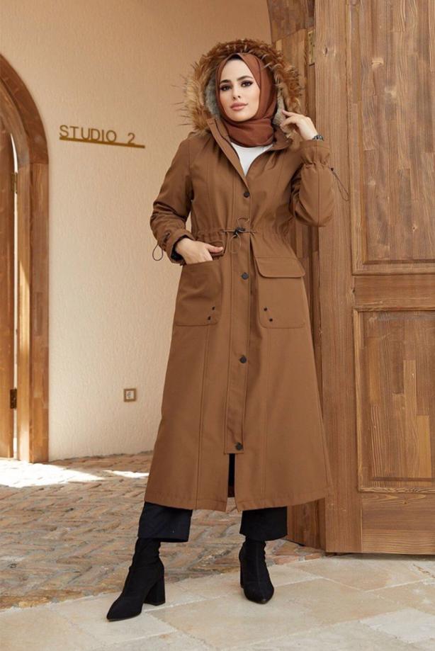 Vêtements hijab  POCKET DETAIL HOODED COAT 5077  - TRENDTESETTÜR