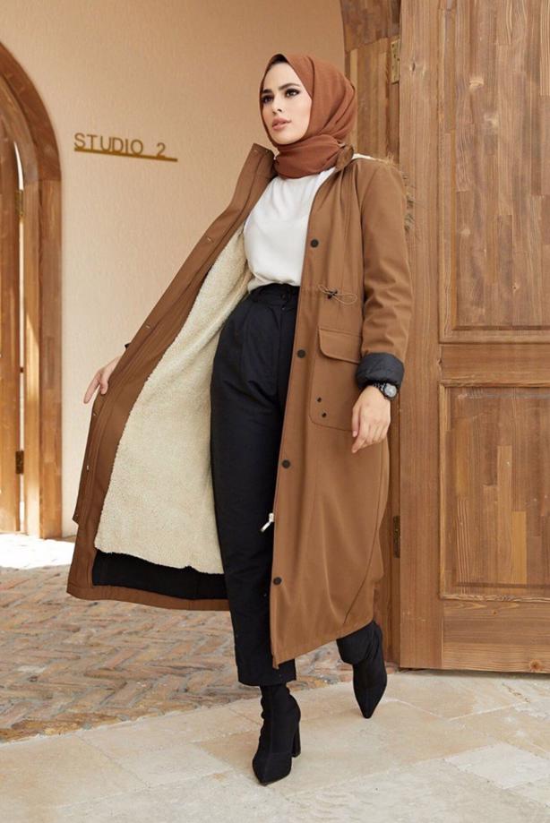 Vêtements hijab  POCKET DETAIL HOODED COAT 5077  - TRENDTESETTÜR