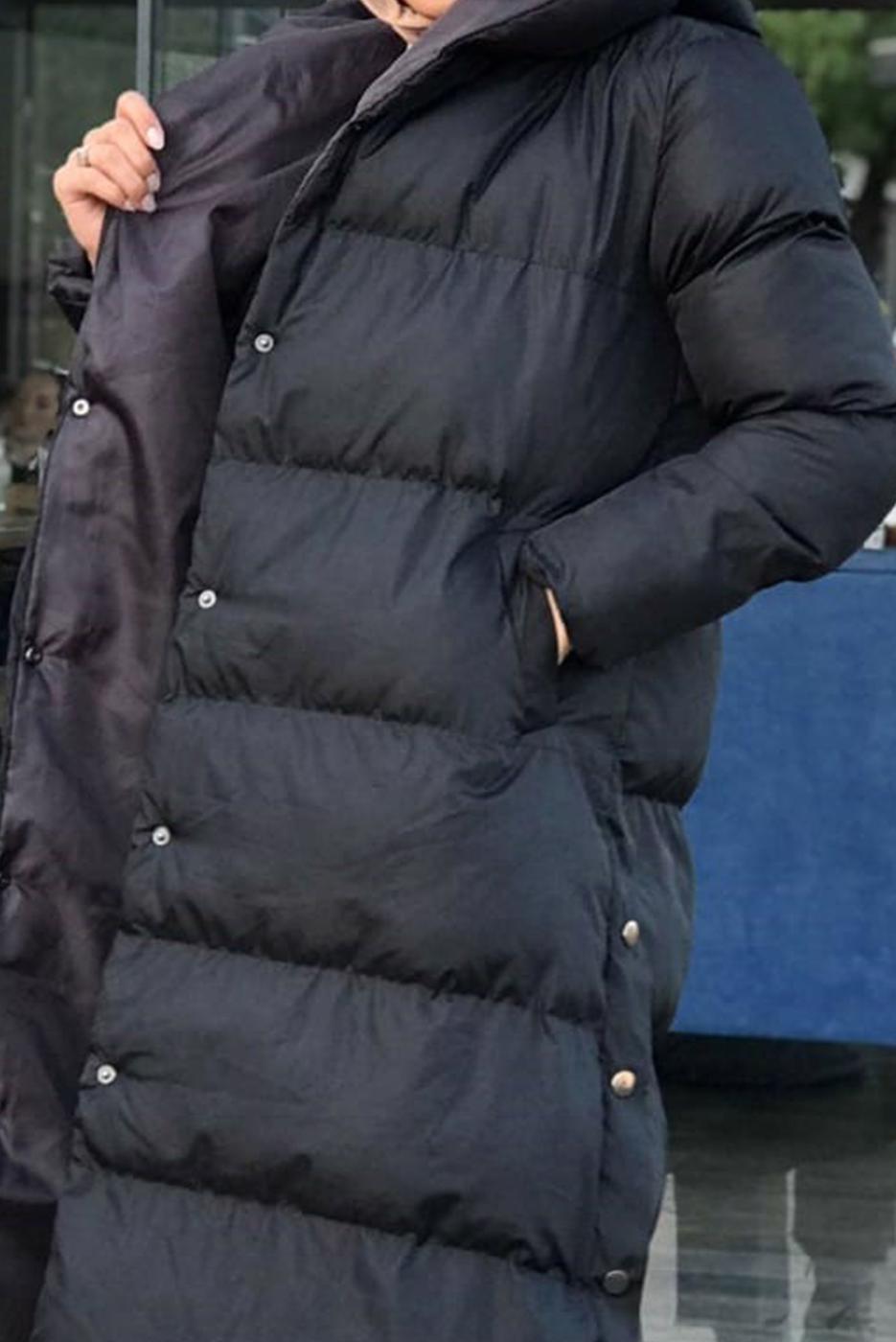 Hijab clothing BLACK HOODED PUFFER JACKET WITH SNAPS 6555 