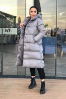 Tesettür giyim GRİ KAPÜŞONLU ÇITÇITLI ŞİŞME KABAN 6555 