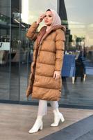 Tesettür giyim TABA KAPÜŞONLU ÇITÇITLI ŞİŞME KABAN 6555 