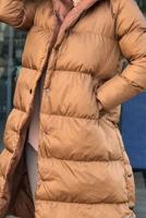 Tesettür giyim TABA KAPÜŞONLU ÇITÇITLI ŞİŞME KABAN 6555 