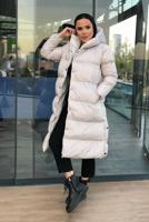 Tesettür giyim BEJ KAPÜŞONLU ÇITÇITLI ŞİŞME KABAN 6555 