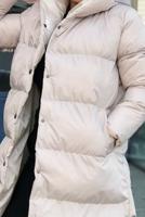 Tesettür giyim BEJ KAPÜŞONLU ÇITÇITLI ŞİŞME KABAN 6555 