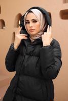 Hijab clothing BLACK HOODED PUFFER COAT WITH SNAP 8503 