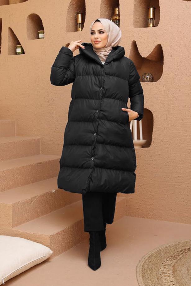 Hijab clothing  HOODED PUFFER COAT WITH SNAP 8503  - TRENDTESETTÜR