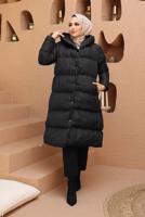 Hijab clothing BLACK HOODED PUFFER COAT WITH SNAP 8503 