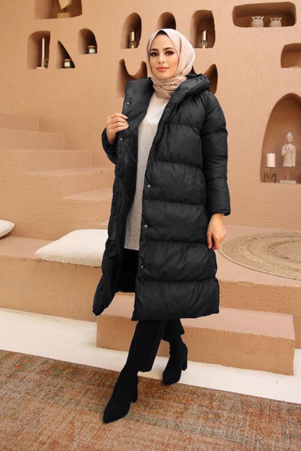 Hijab clothing  HOODED PUFFER COAT WITH SNAP 8503  - TRENDTESETTÜR