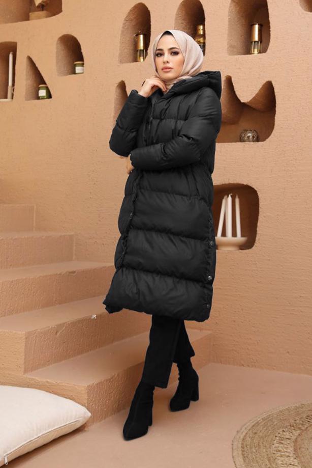 Hijab clothing  HOODED PUFFER COAT WITH SNAP 8503  - TRENDTESETTÜR