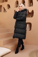 Hijab clothing BLACK HOODED PUFFER COAT WITH SNAP 8503 