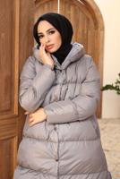 Vêtements hijab GRIS MANTEAU MATELASSÉ À CAPUCHE AVEC PRESSION 8503