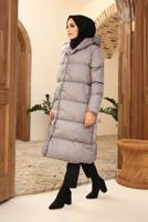 Vêtements hijab GRIS MANTEAU MATELASSÉ À CAPUCHE AVEC PRESSION 8503