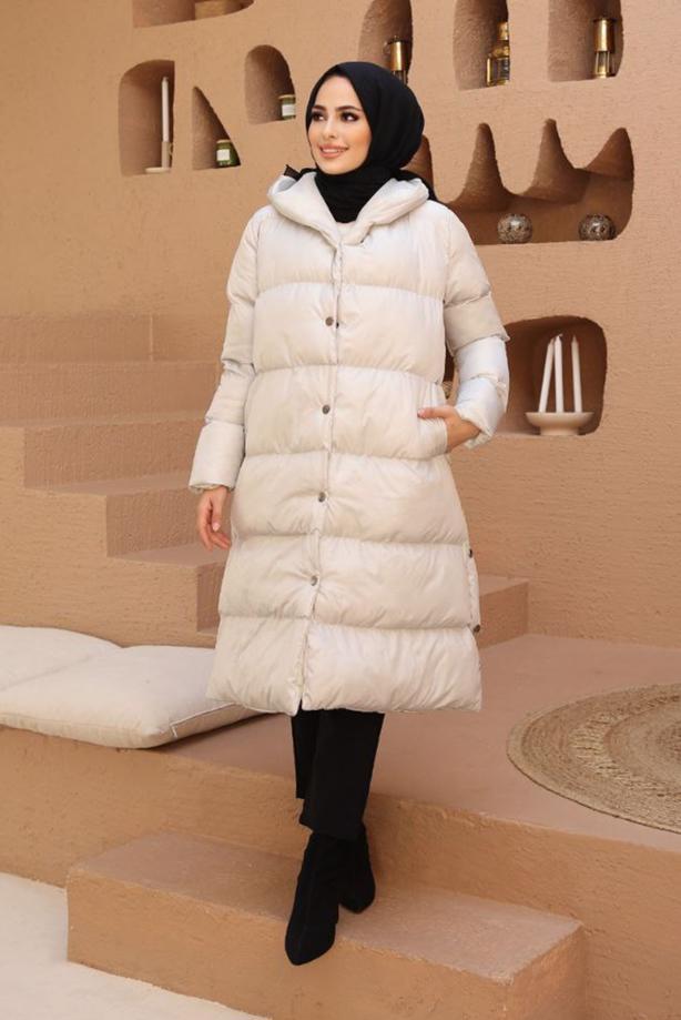Vêtements hijab  HOODED PUFFER COAT WITH SNAP 8503  - TRENDTESETTÜR