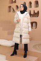 Hijab clothing ECRU HOODED PUFFER COAT WITH SNAP 8503 