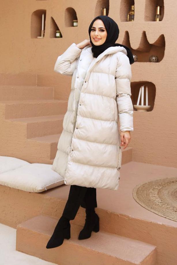Vêtements hijab  HOODED PUFFER COAT WITH SNAP 8503  - TRENDTESETTÜR