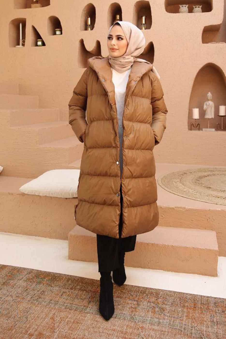 Hijab clothing TABA HOODED PUFFER COAT WITH SNAP 8503 