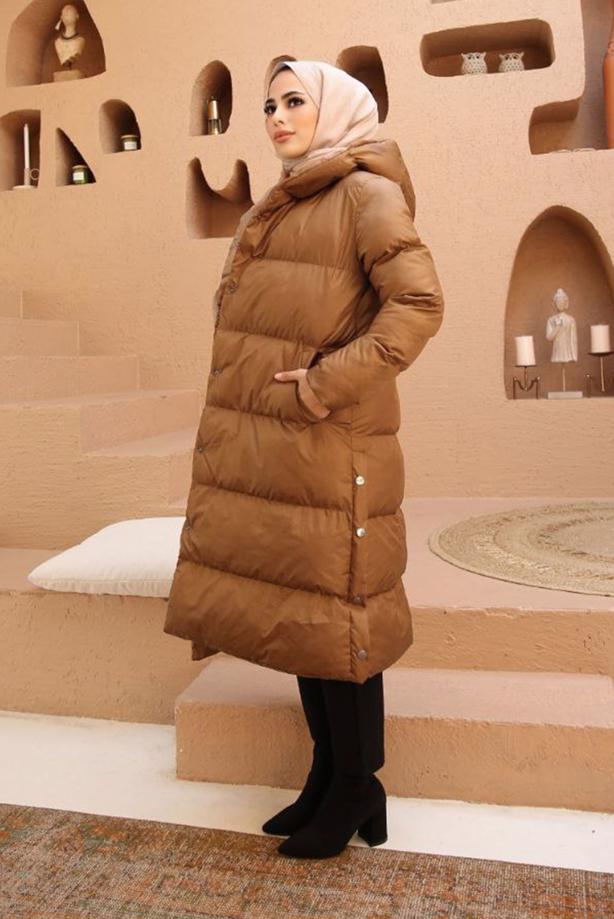 Vêtements hijab  HOODED PUFFER COAT WITH SNAP 8503  - TRENDTESETTÜR