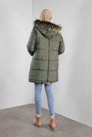 Tesettür giyim HAKİ KAPÜŞONLU FERMUARLI ŞİŞME KABAN 90107 