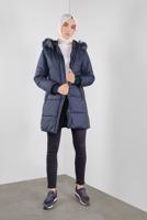Hijab clothing NAVY BLUE HOODED ZIPPERED PUFFER JACKET 90107 