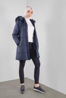 Hijab clothing NAVY BLUE HOODED ZIPPERED PUFFER JACKET 90107 