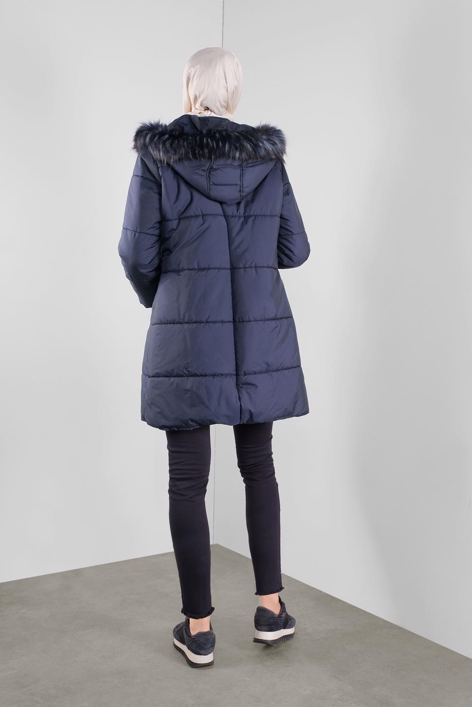 Hijab clothing NAVY BLUE HOODED ZIPPERED PUFFER JACKET 90107