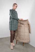 Tesettür giyim KAHVE ÇITÇITLI FERMUARLI ŞİŞME KABAN 90114 