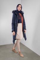 Tesettür giyim LACİVERT ÇITÇITLI FERMUARLI ŞİŞME KABAN 90114 