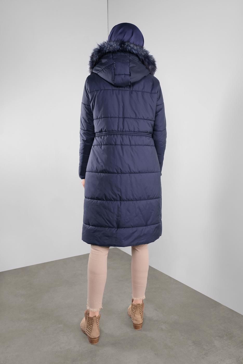 Tesettür giyim LACİVERT ÇITÇITLI FERMUARLI ŞİŞME KABAN 90114 