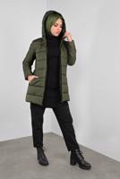 Tesettür giyim HAKİ CEPLİ KAPÜŞONLU ŞİŞME KABAN 90134 