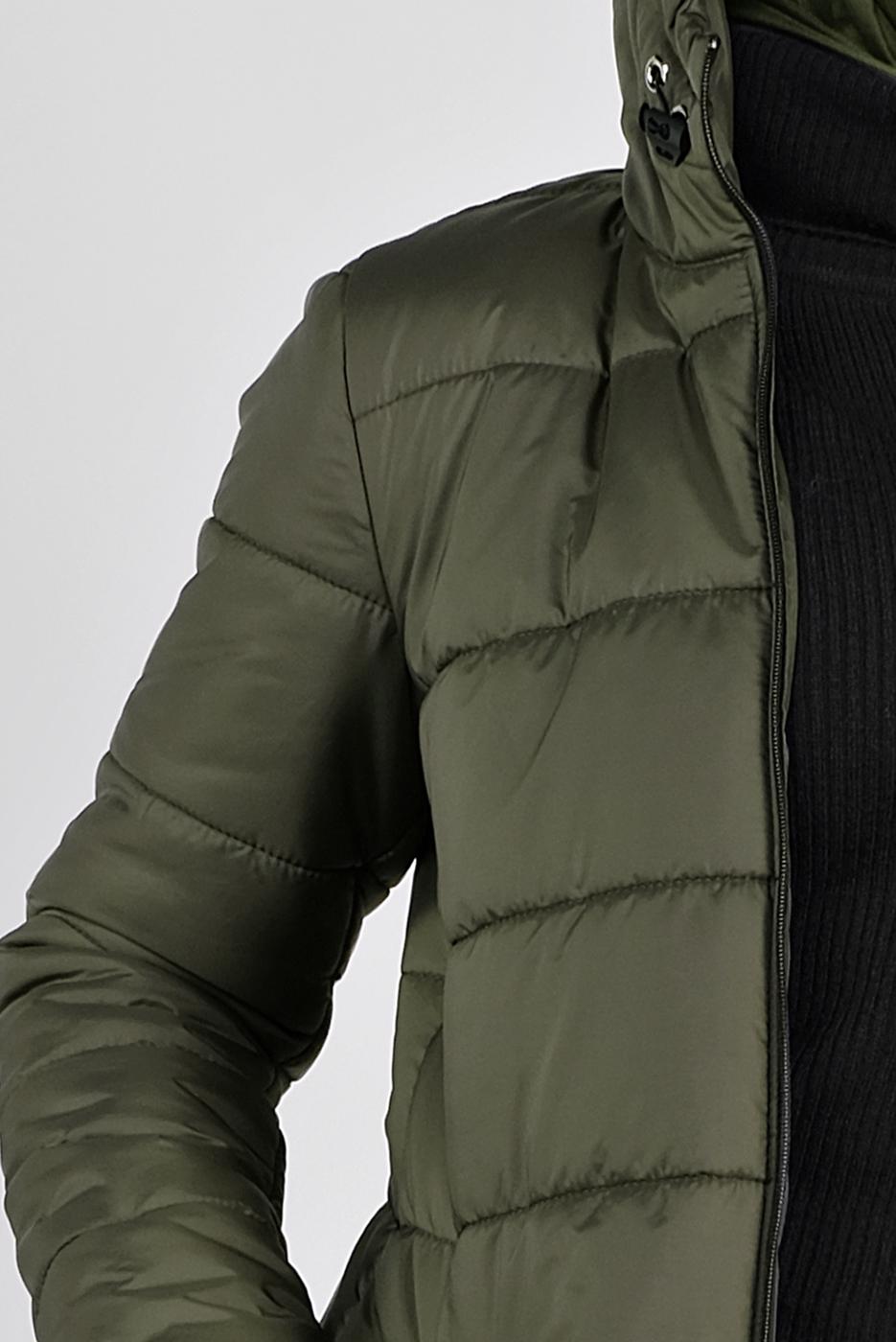 Tesettür giyim HAKİ CEPLİ KAPÜŞONLU ŞİŞME KABAN 90134 