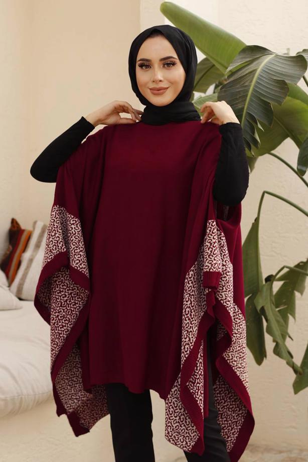 Tesettür giyim  LEOPAR DESEN DETAYLI PANÇO T 00001  - TRENDTESETTÜR