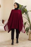 Tesettür giyim BORDO LEOPAR DESEN DETAYLI PANÇO T 00001 