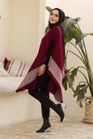 Tesettür giyim BORDO LEOPAR DESEN DETAYLI PANÇO T 00001 