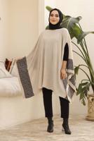 Tesettür giyim BEJ LEOPAR DESEN DETAYLI PANÇO T 00001 