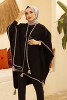 Vêtements hijab NOIR PONCHO DÉTAIL FRANGE 10001