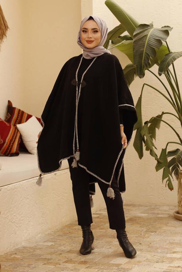 Vêtements hijab  FRINGE DETAIL PONCHO 10001  - TRENDTESETTÜR