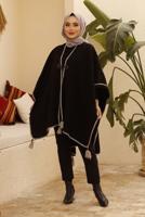 Vêtements hijab NOIR PONCHO DÉTAIL FRANGE 10001