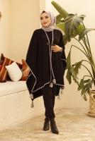 Vêtements hijab NOIR PONCHO DÉTAIL FRANGE 10001