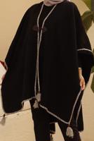Vêtements hijab NOIR PONCHO DÉTAIL FRANGE 10001