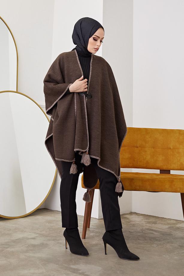 Vêtements hijab  FRINGE DETAIL PONCHO 10001  - TRENDTESETTÜR