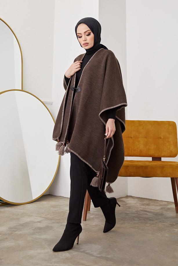 Vêtements hijab  FRINGE DETAIL PONCHO 10001  - TRENDTESETTÜR