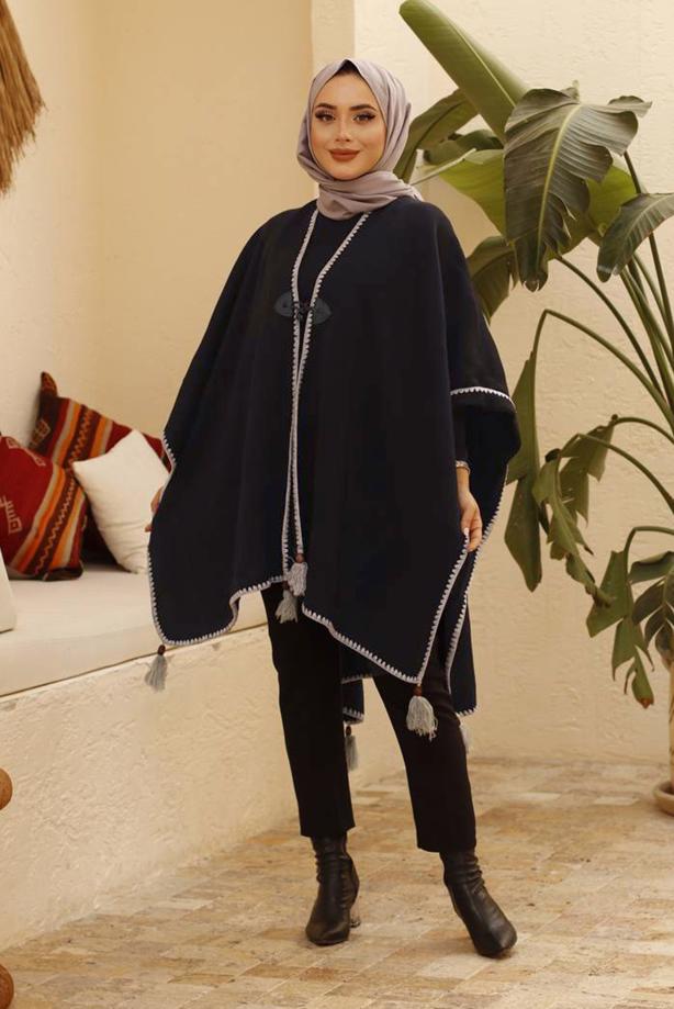 Vêtements hijab  FRINGE DETAIL PONCHO 10001  - TRENDTESETTÜR