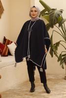 Vêtements hijab BLEU MARINE PONCHO DÉTAIL FRANGE 10001