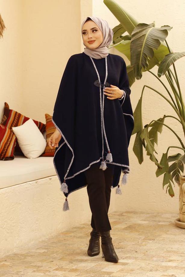 Vêtements hijab  FRINGE DETAIL PONCHO 10001  - TRENDTESETTÜR