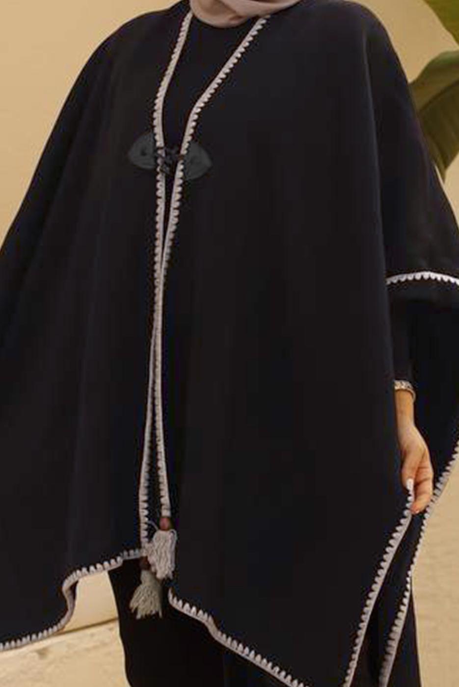 Vêtements hijab BLEU MARINE PONCHO DÉTAIL FRANGE 10001